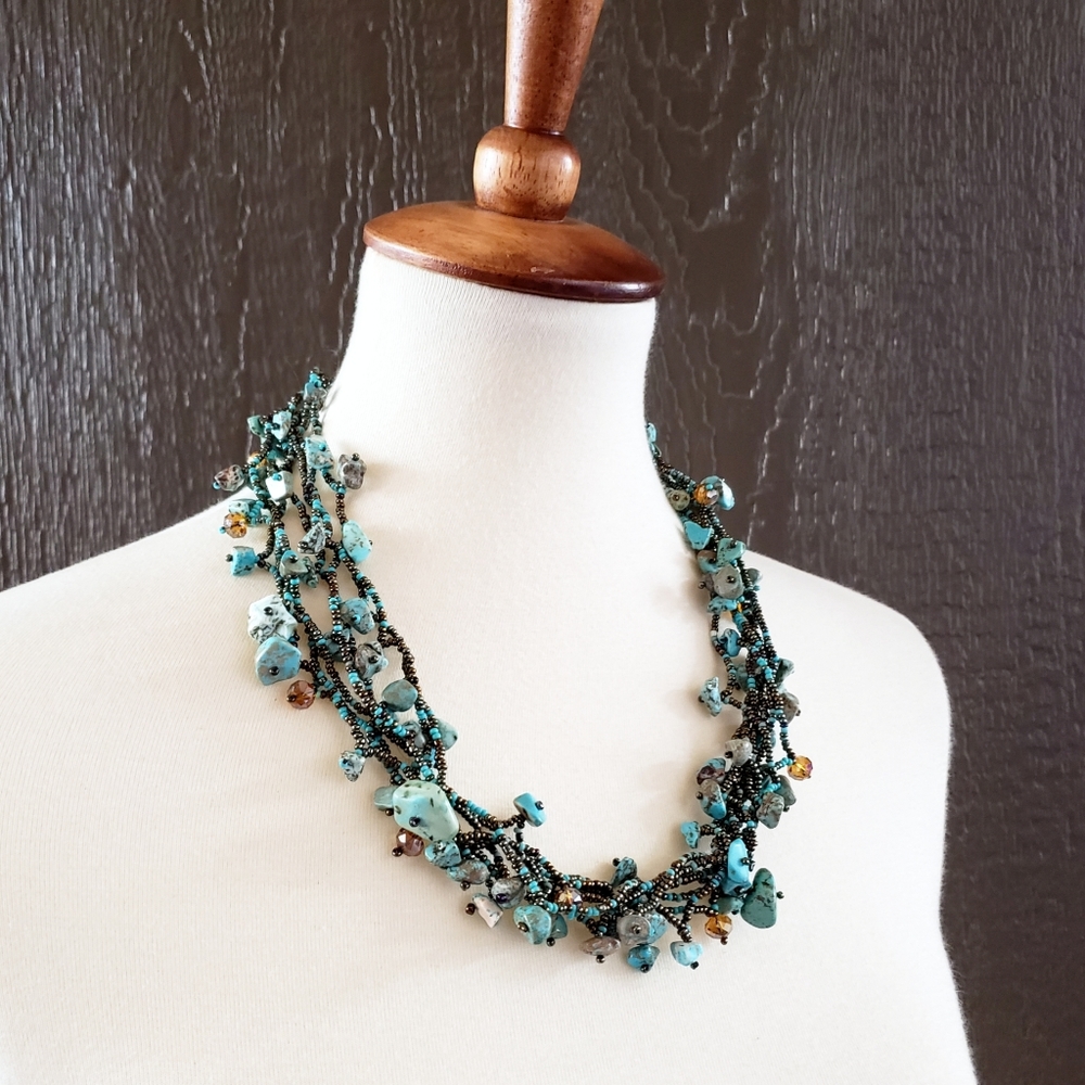 Handmade Boho Style Beaded Faux Turquoise Necklace
